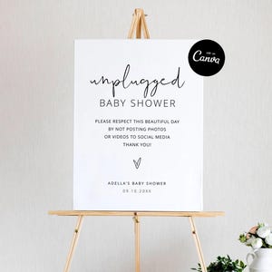 Unplugged Baby Shower Sign, No Posting To Social Media, No Sharing Photos Sign, Modern Baby Shower Signs, Unplugged Party Sign Canva