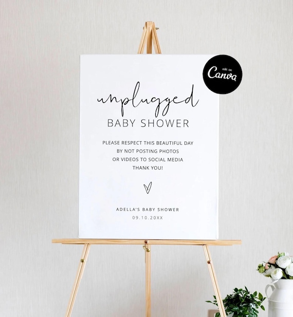 Unplugged Baby Shower Sign, No Posting To Social Media, No Sharing Photos Sign, Modern Baby Shower Signs, Unplugged Party Sign Canva