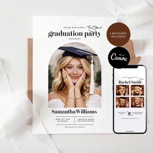 Minimalist Graduation Announcement Template, Graduation Party Invitation, Modern Arch Graduation Party Invite, Photo Graduation Invite