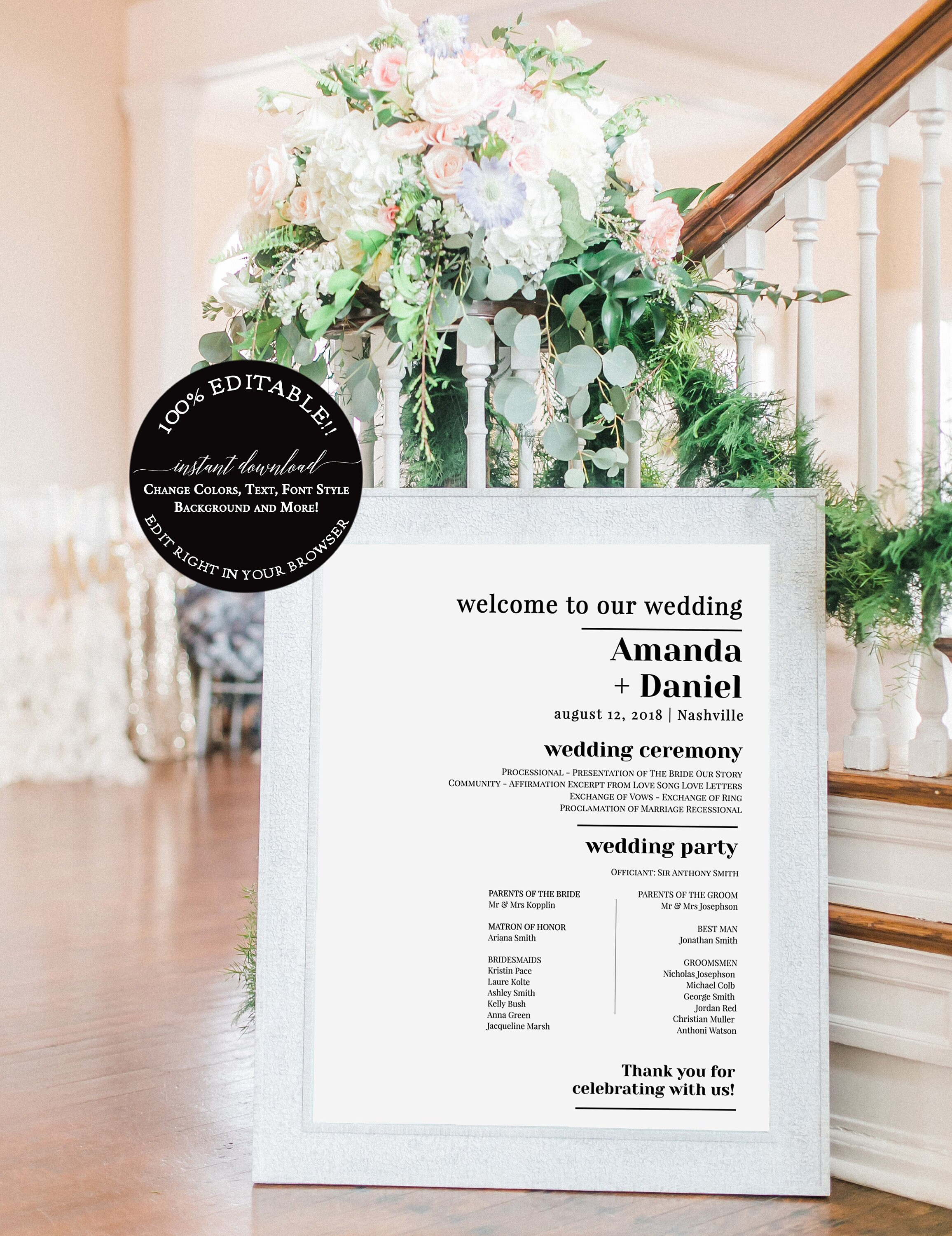 Minimalist Wedding Program Sign Program Template Wedding - Etsy