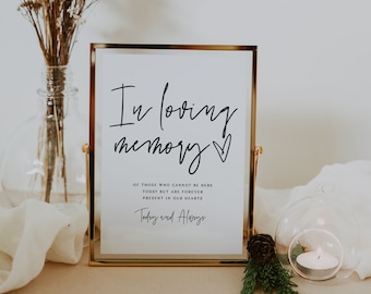 ELLIA | Modernes In Loving Memory Zeichen, druckbares In Loving Memory Zeichen für Hochzeit, Gedenkzeichen, In Memory Zeichen Moderne EDITIERBARE Templett