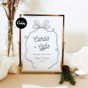 Modelo de placa para cartões e presentes desenhados à mão, placa para cartões e presentes de casamento, cartões para chá de bebê, cartões para chá de panela, placas para presentes, arco Canva