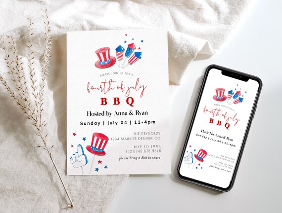 4th of July Invitation Template, Fourth of July Party Invitation, Fourth of July Evite, Printable July Fourth Invite, Independence Day Evite