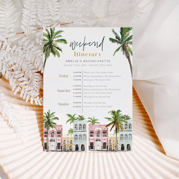 Charleston Bachelorette Itinerary Template, Rainbow Row Bachelorette Weekend Itinerary, Editable Weekend Bachelorette Itinerary Digital, DIY