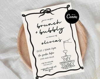 Brunch and Bubbly Bridal Shower Invitation, Bow Bridal Shower Invite, Ribbon Bridal Shower Invite, Brunch Bridal Shower Invite Template