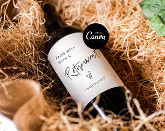 Modèle d'étiquette de vin de retraite, cadeau de retraite, idée drôle de fête de retraite, téléchargement de cadeau de retraite, cadeau pour un collègue, toile d'étiquette de vin