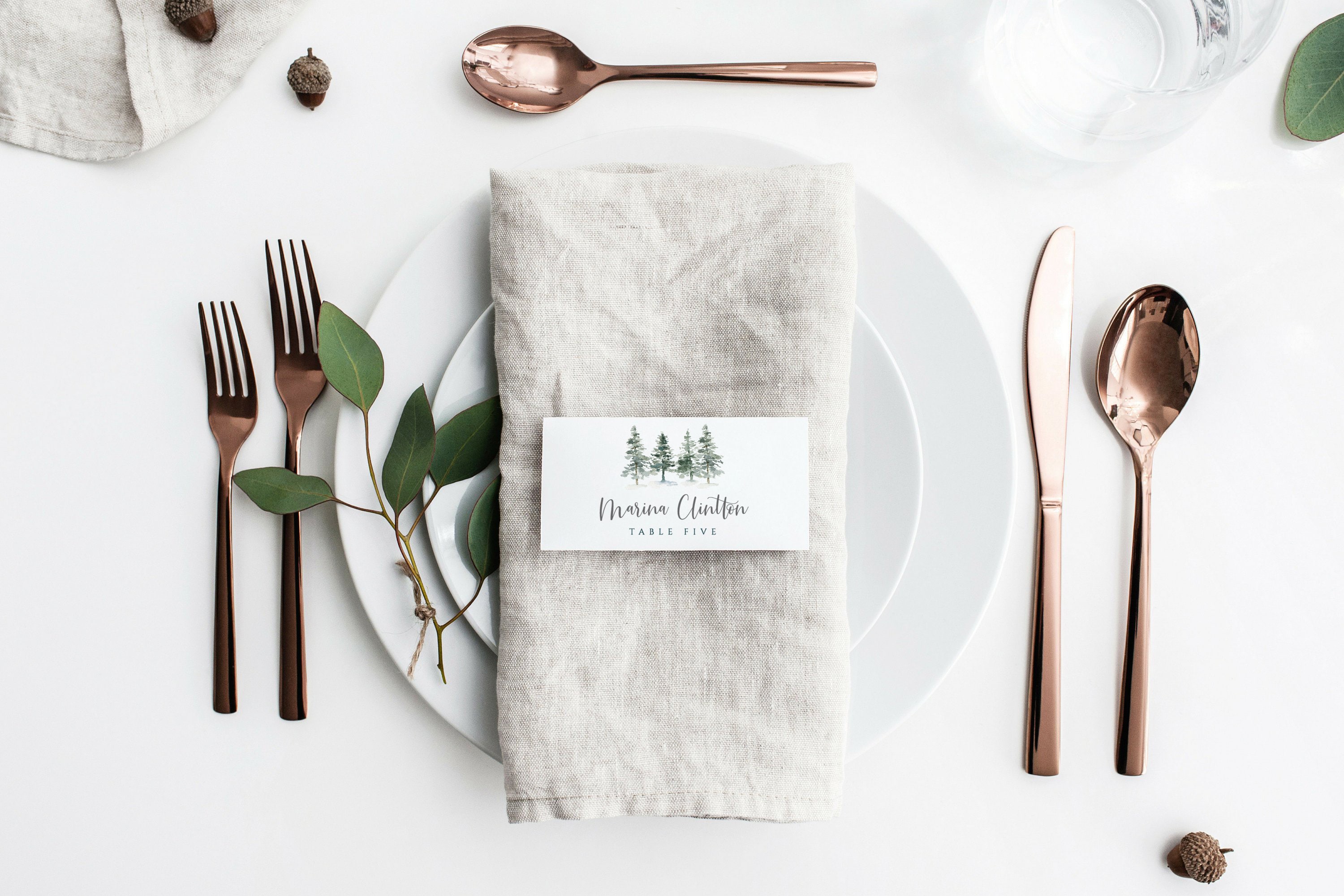 Pine Place Card Template Winter Place Cards Template | Etsy