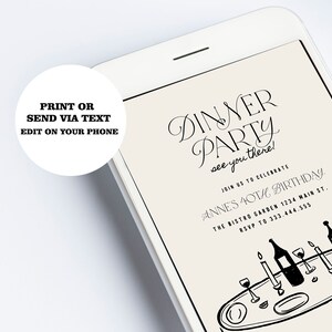 Pode incluir: Um convite digital para um jantar para celebrar o 40&ordm; anivers&aacute;rio de Anne. O convite apresenta uma ilustra&ccedil;&atilde;o em preto e branco de uma mesa posta com copos de vinho, velas e garrafas de vinho. O texto do convite diz "Jantar de festa te vemos l&aacute;!" e inclui a data, o local e as informa&ccedil;&otilde;es de RSVP.