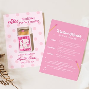 Perfect Match Bachelorette Party, Perfect Match Bachelorette Invitation Itinerary, Match Made in Heaven Bach, Vegas Bachelorette Itinerary