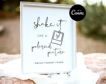 Photo Guest Book Sign, Shake It Like A Polaroid Picture, Photo Guestbook Printable, Photo GuestBook Sign Template, Polaroid Wedding Sign