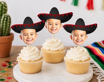 Adornos imprimibles para cupcakes con forma de sombrero, adornos para cupcakes con temática de fiesta, adornos para cupcakes con forma de cara recortada, decoraciones de cumpleaños con temática de fiesta, temática mexicana.