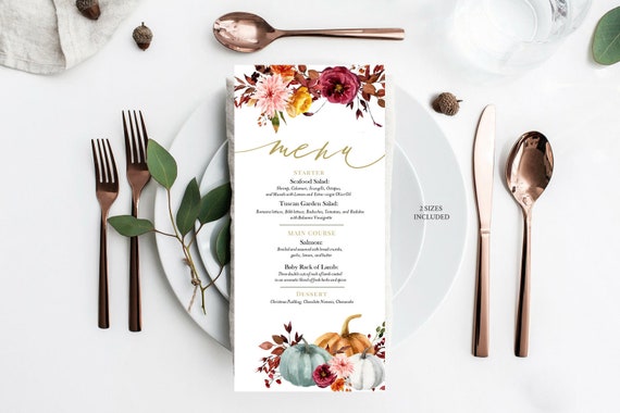 Thanksgiving Menu Template, Friendsgiving Menu Template, Pumpkin Thanksgiving Menu Cards, Fall Menu Cards, Editable Fall Menu Cards