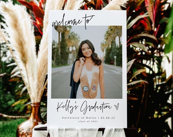 Graduation Welcome Sign Template, Editable Graduation Welcome Sign, Graduate Decorations, Graduation Welcome Sign With Photo, Templett