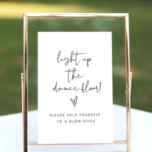 Hochzeit Glow Stick Schild, Light Up the Dance Floor Schild zum Ausdrucken, Tanzflächenschild Hochzeit, Hochzeitsgeschenk Beschilderung, Tischschilder DIY