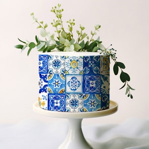 Positano Bridal Shower Decor, Italy Wedding Cake Wrap Pattern Printable, Italy Blue Tile Party Decor, Cake Icing Template, Baptism Cake DIY