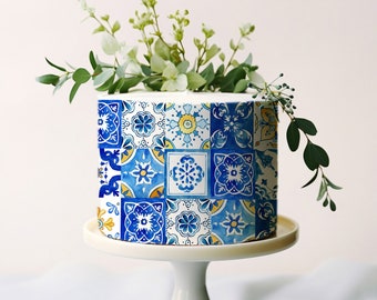 Positano Bridal Shower Decor, Italy Wedding Cake Wrap Pattern Printable, Italy Blue Tile Party Decor, Cake Icing Template, Baptism Cake DIY