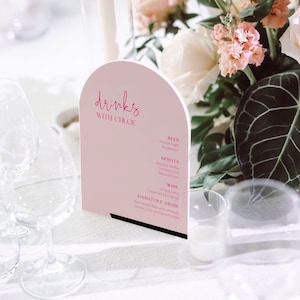 Cocktail Drinks Menu Signage, Modern Pink & Red Drinks Menu, Birthday Pink Bar Menu Sign, Modern Arch Drinks Menu, Wedding Table Signs Pink