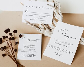 CIARA Minimal Modern Wedding Invitation Suite, Modèle d’invitation de mariage simple et élégant, Ensemble d’invitation de mariage minimaliste imprimable