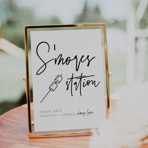 ELLIA | S'more Wedding Sign, Roast A Marshmallow and Party S'more Sign, S'more Station, Smore Bar Sign, Modern Minimalist Wedding Sign, DIY