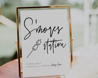 ELLIA | S'more Wedding Sign, Roast A Marshmallow and Party S'more Sign, S'more Station, Smore Bar Sign, Modern Minimalist Wedding Sign, DIY