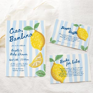 Ciao Baby Shower Invitation Bundle, Ciao Bambino Baby Shower Invitation, Lemon Baby Shower Invite, Italian Baby Shower, Mediterranean Citrus