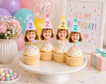 Cupcake Toppers Birthday, Cupcake Toppers Face, Birthday Cake Topper, Photo Cupcake Toppers Birthday, Kids Party Favors, DIGITAL