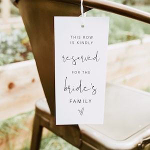 Reserved Chair Tags Minimalist Wedding, Reserved Chair Tag Ceremony, Reserved Row Wedding Sign, Chair Tag Template, Modern Wedding Reserved