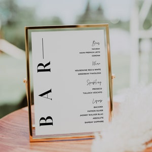 Ellia | Modern Minimalist Wedding Bar Drink Sign, Editable Bar Sign Template, The Bar Party Sign Digital Download, Open Bar Sign Wedding DIY