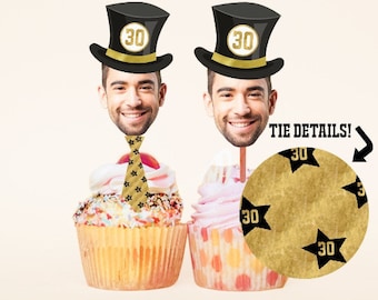 Personalized Face Cupcake Toppers (30th, 40th, 50th, 60th, 75th Birthday) Birthday Cupcake Toppers for Adults, Cupcake Toppers Printable