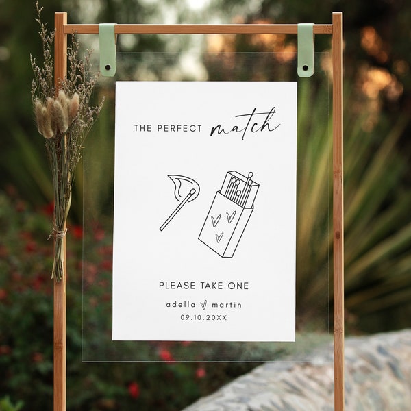 The Perfect Match, Matches Book Favor Sign, Wedding Matches Favor Sign Template, Modern Wedding Signage, Creative Favors for Wedding