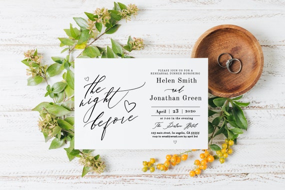 The Night Before Invitation, Rehearsal Dinner Invitation Template, 100% EDITABLE, Pre Wedding Party, Pre Wedding Party Invitation, Templett