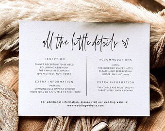 ELLIA | Moderne bruiloft details kaartsjabloon, minimalistische bruiloft accommodatie kaartsjabloon, bruiloft details kaart, Instant Download. Doe-het-zelf