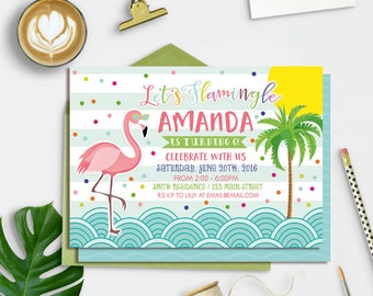 Flamingo Invitation Printable, Flamingo Birthday Invitation, Let's Flamingle Invitation, Tropical Party, Hawaiian Luau Party Invitation
