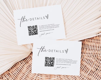 Hochzeit Rsvp Qr-Code-Kartenvorlage, Qr-Code-Antwort, Hochzeitsdetails-QR-Code-Einsatz, QR-Antwortkarte, druckbare Enfassungskarte, RSVP Online