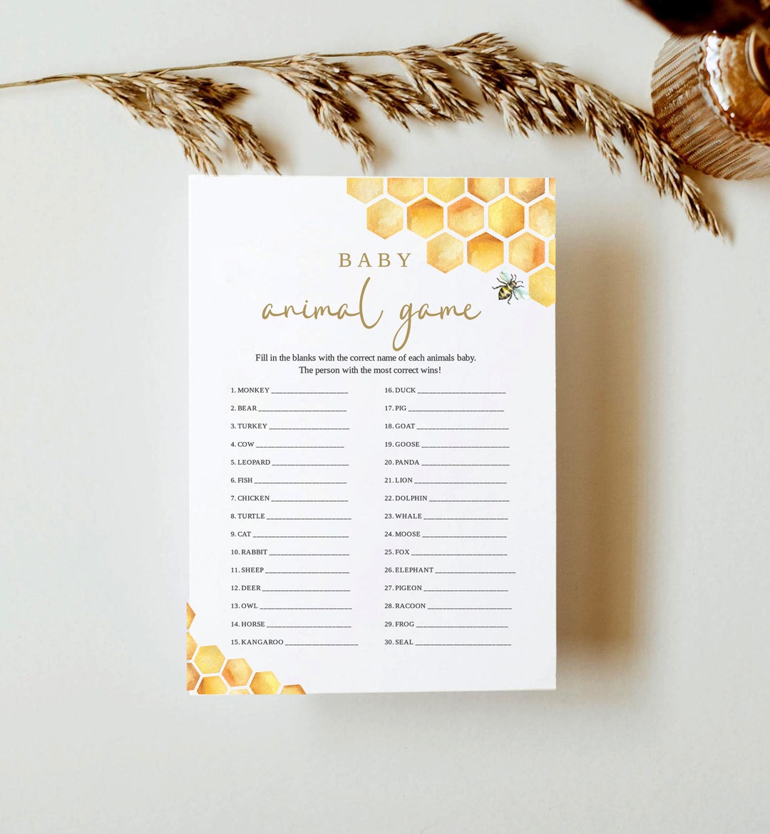 Bee Baby Shower Games Template, Baby Animal Baby Shower Game, Guess the ...