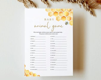 Bee Baby Shower Games Template, Baby Animal Baby Shower Game, Guess The Animal Baby Shower Game Printable Template, Gender Neutral Baby