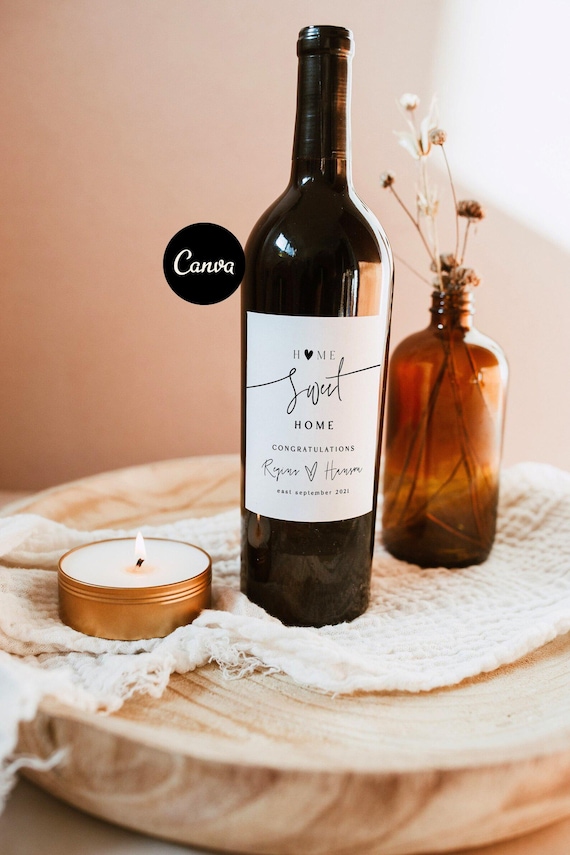 Home Sweet Home Wine Label, Housewarming Gift, Housewarming Gift First Home, Editable Wine Labels Canva, Housewarming Gift for Couple