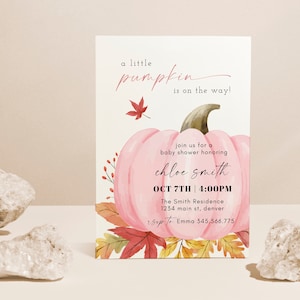 Kleine pompoen baby shower uitnodiging, roze pompoen baby shower meisje uitnodiging, herfst baby shower, Rose Pumpkin baby shower Evite DIY