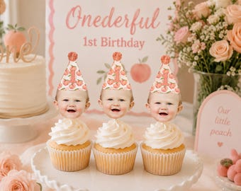 Little Peach Birthday Cupcake Topper, Peach Fruit Cupcake Topper, Summer Birthday Cupcake Toppers for Kids, Peach Birthday Decorations