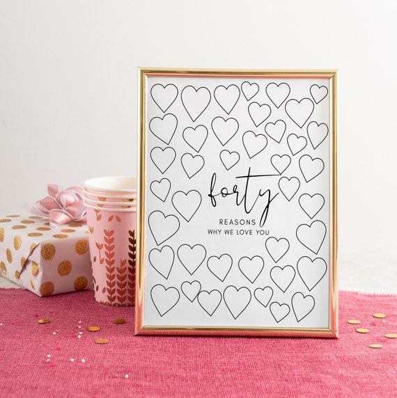 Forty Reasons Why We Love You, Forty Birthday Decorations, Men's 40th Birthday Decor, Women 40th Birthday Decor, Forty Birthday Guestbook