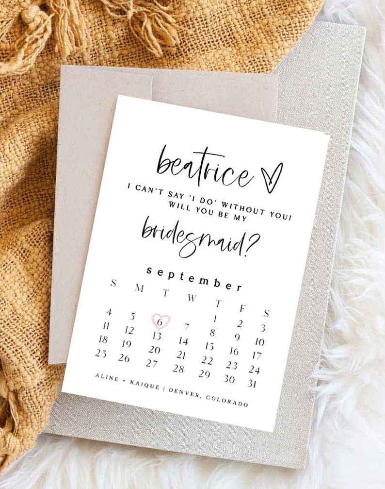 Printable Bridesmaid Proposal Card Calendar Bridesmaid Etsy