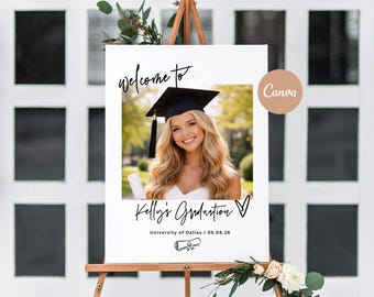 Graduation Welcome Sign Template, Editable Graduation Welcome Sign, Graduate Decorations, Graduation Welcome Sign With Photo Editable Canva