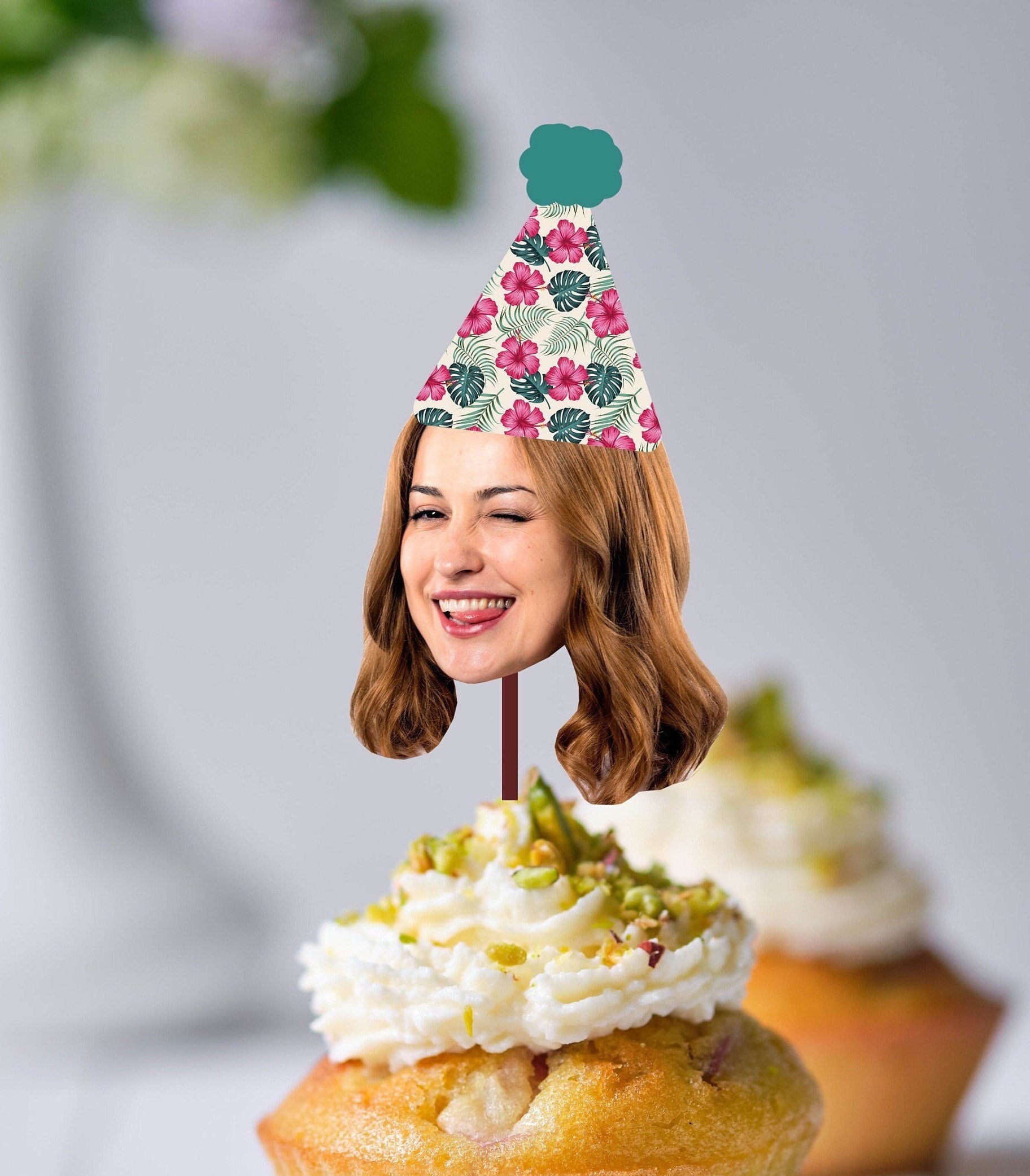 Tropical Cupcake Toppers Hawaiian Cupcake Topper Digital Custom Cupcake Toppers with Photo Luau Party Decor Tropical Flowers