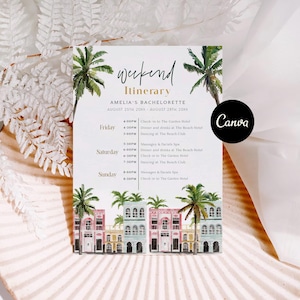 Charleston Bachelorette Itinerary Template, Rainbow Row Bachelorette Weekend Itinerary, Editable Weekend Bachelorette Itinerary Digital, DIY