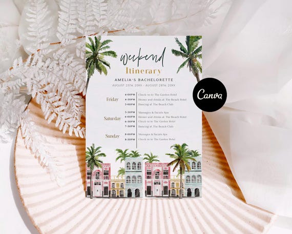 Charleston Bachelorette Itinerary Template, Rainbow Row Bachelorette Weekend Itinerary, Editable Weekend Bachelorette Itinerary Digital, DIY