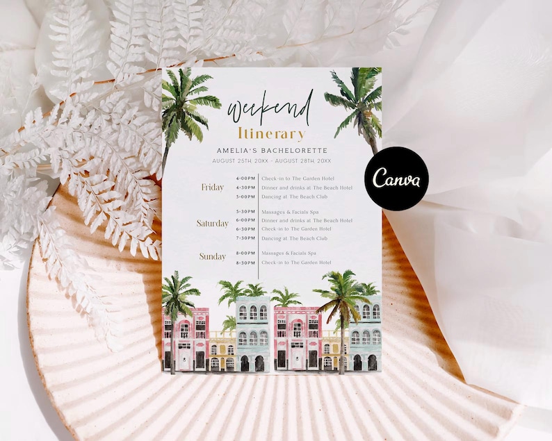 Charleston Bachelorette Itinerary Template, Rainbow Row Bachelorette Weekend Itinerary, Editable Weekend Bachelorette Itinerary Digital, DIY
