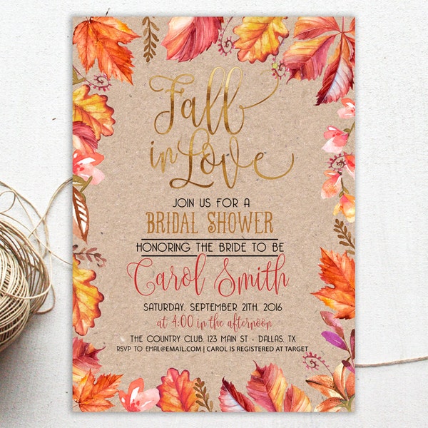 Bridal Shower Invitation Fall, Fall in Love Bridal Shower, Bridal Shower Autumn, Autumn Wedding Shower, Fall In Love invitation