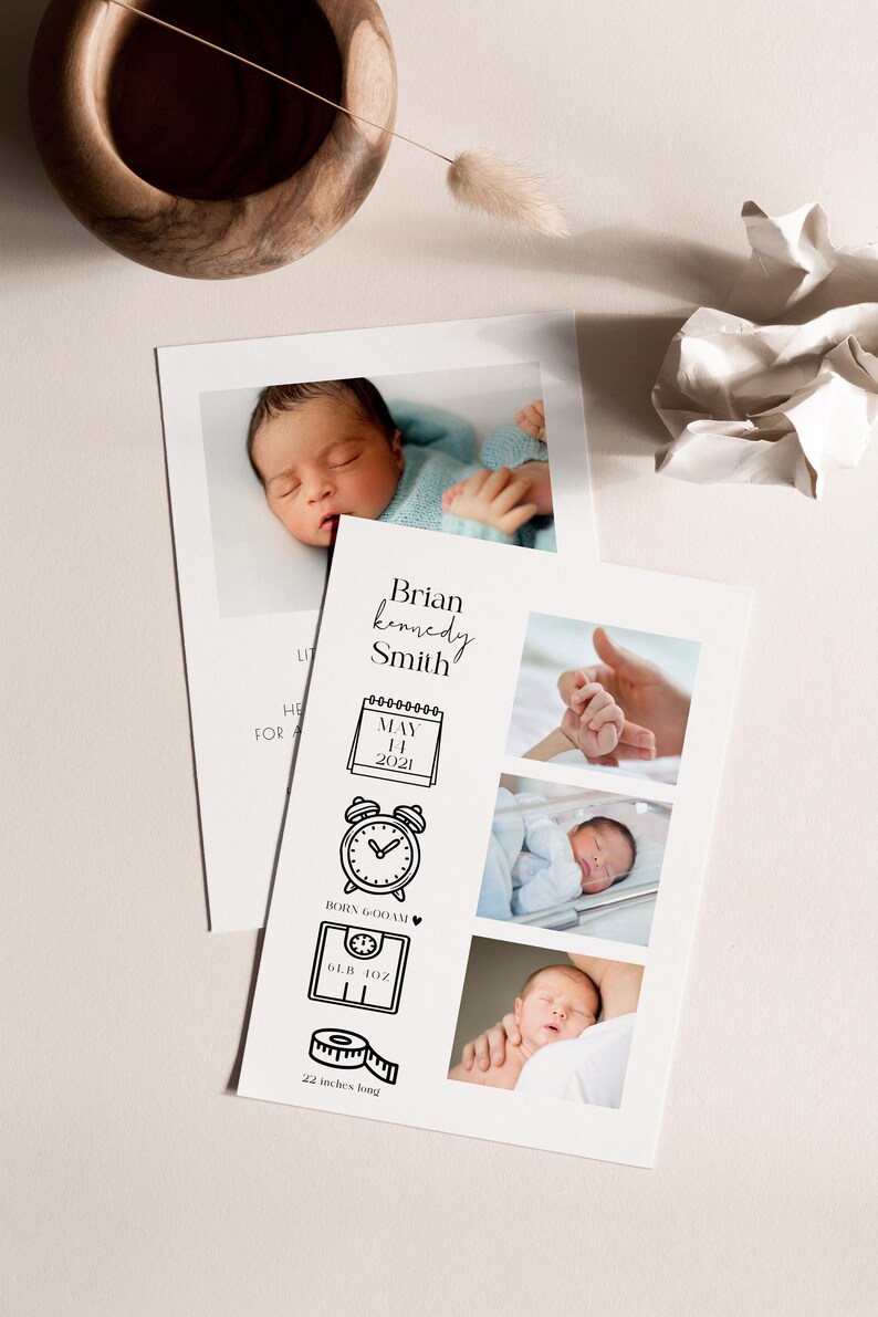 Newborn Birth Stat Announcement Newborn Announcement Card Etsy