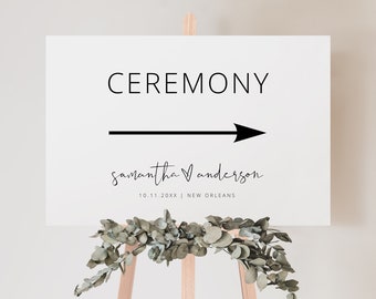 Minimalist Wedding Ceremony Sign Template, Wedding Direction Sign Template, Gold Wedding Ceremony Sign, Washroom Sign, Parking Sign | MIA