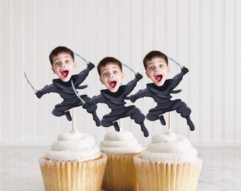 Ninja Cupcake Toppers Printable, Ninja Birthday Decorations, Ninja Cake Toppers, Martial Arts Party Decor, Face Cupcake Toppers, Kids Decor